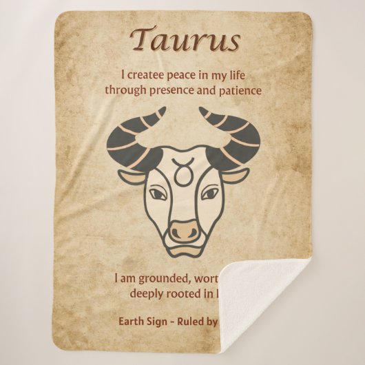 Taurus Zodiac Design with Earthy Affirmations  シェルパブランケット (正面)