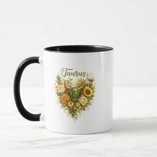 Taurus Zodiac Floral Heart Mug – Earthy Astrology  マグカップ (左)