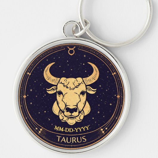 Taurus Zodiac Keychain with Birth Date キーホルダー (正面)