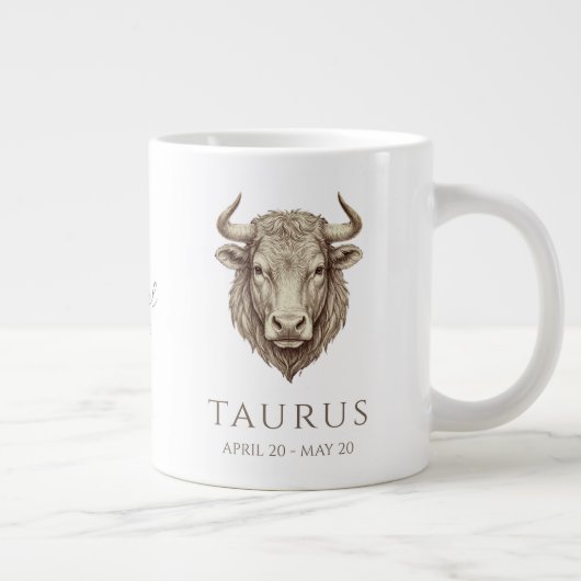 Taurus Zodiac Personalized Name & Birth Date ジャンボコーヒーマグカップ (右)