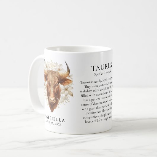 Taurus Zodiac Sign Horoscope Personalized Gift コーヒーマグカップ (正面左)