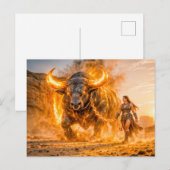 Taurus Zodiac with Warrior Leading a Fiery Celesti ポストカード (正面/裏面)