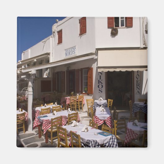 Taverna Nikos, Mykonos, Cyclades Islands，ギリシャ マグネット (正面)