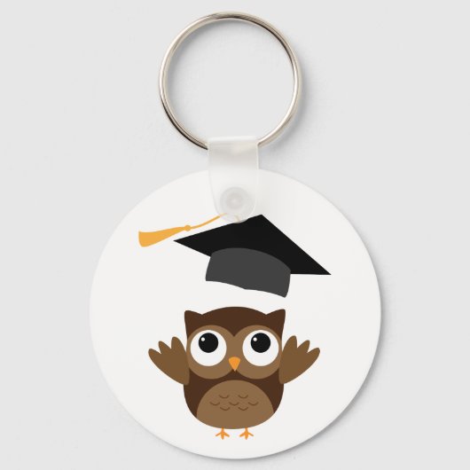 Tawny Owl Throwing Its Graduation Cap Keychain キーホルダー (正面)