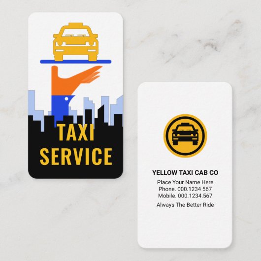 Taxi Car On Serving Tray City Silhouette 名刺 (正面/裏面)