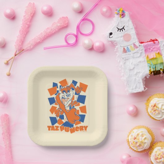 TAZ™お腹が空いて打ち砕市松模様にく ペーパープレート (パーティー)