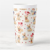 Taza adorable de Bulldog Francés con corazones. カフェラテマグ (正面)