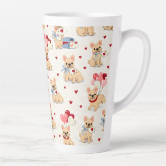 Taza adorable de Bulldog Francés con corazones. カフェラテマグ