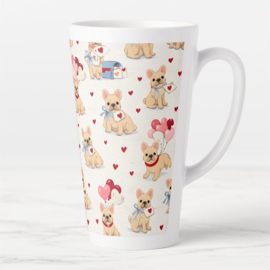 Taza adorable de Bulldog Francés con corazones. カフェラテマグ (右)