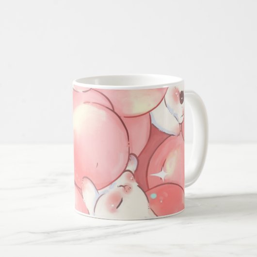 Taza Adorable de Diseño de conejitos fondo rosa コーヒーマグカップ (正面右)