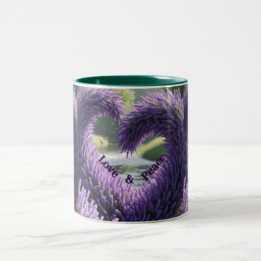 Taza con diseño de lavanda – Love and Peace  ツートーンマグカップ (中央)