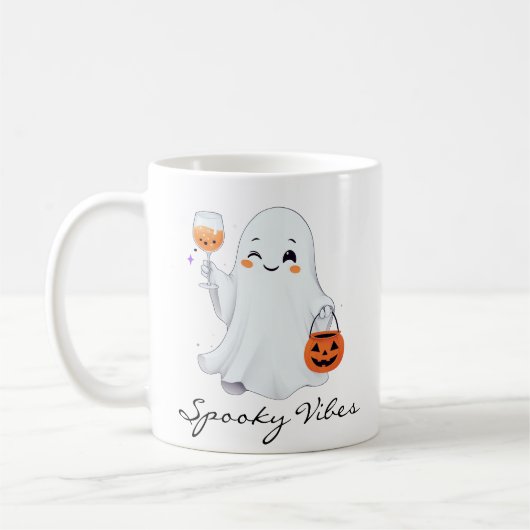Taza con Diseño Tierno de Fantasma para Halloween コーヒーマグカップ (左)