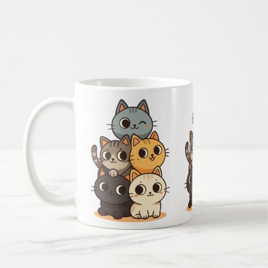 Taza con gatitos dibujado a mano. コーヒーマグカップ (左)