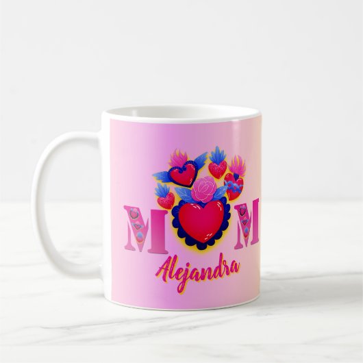 Taza Corazones para Mamá Nombre editable コーヒーマグカップ (左)