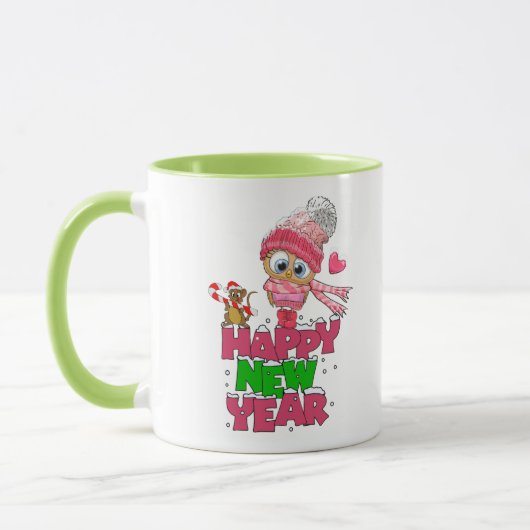 Taza de año nuevo con búho lindo y ardilla マグカップ (左)