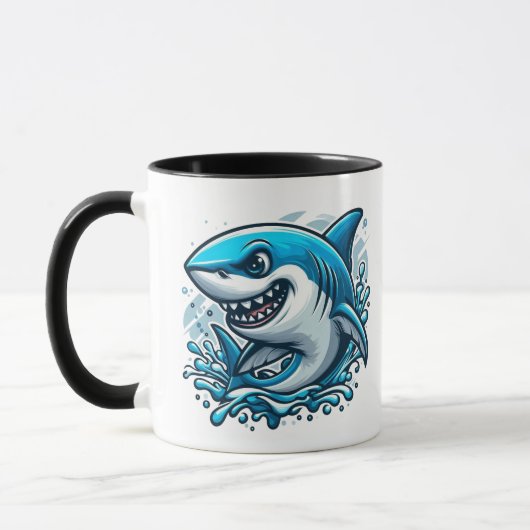 Taza de café blanca y negra con diseño de tiburón マグカップ (左)