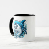 Taza de café blanca y negra con diseño de tiburón マグカップ (正面左)