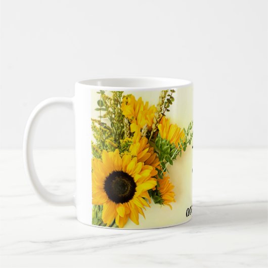Taza de cafe diseño girasol y frace motivadora  コーヒーマグカップ (左)