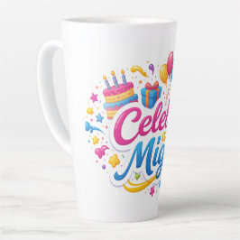 Taza de Café Latte con Diseño “Celebra Conmigo” |  カフェラテマグ