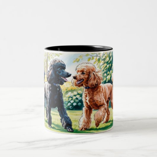 Taza de cerámica con dos caniches juguetones  ツートーンマグカップ (中央)