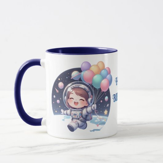 Taza de Cumpleaños Astronauta con Globos マグカップ (左)