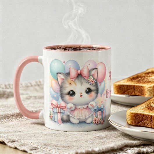Taza de Cumpleaños con Gatito y Globos  マグカップ