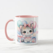 Taza de Cumpleaños con Gatito y Globos  マグカップ (左)