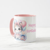 Taza de Cumpleaños con Gatito y Globos  マグカップ (正面左)