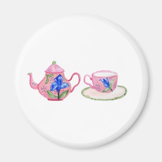 Taza de te floral azul y rosa マグネット (正面)