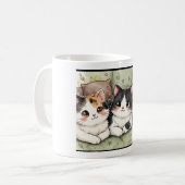 Taza de tres Gatitos Kawaii Sentados コーヒーマグカップ (正面左)