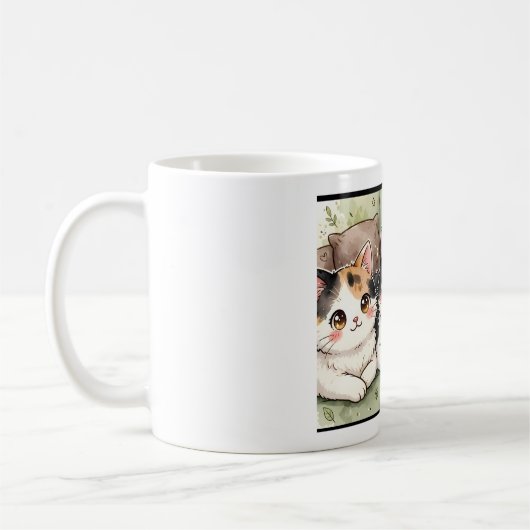 Taza de tres Gatitos Kawaii Sentados コーヒーマグカップ (左)