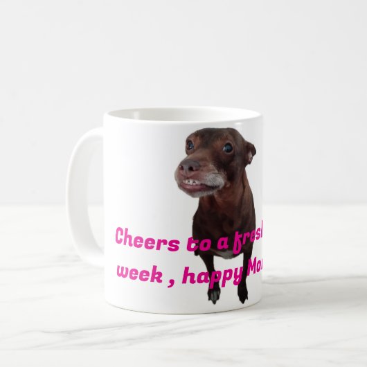 Taza desayuno con perrito divertido コーヒーマグカップ (正面左)