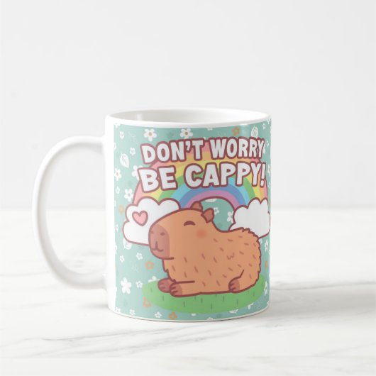 Taza Don't Worry Be Cappy Capibara Carpincho コーヒーマグカップ (左)