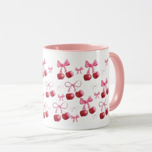 Taza estética de cerezas y lazos  マグカップ (正面右)