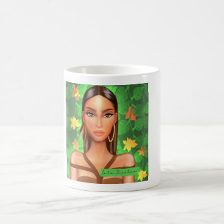 Taza ilustrada mujer tropical コーヒーマグカップ