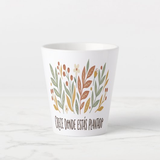 Taza Latte Motivacional Flores Boho カフェラテマグ (正面)