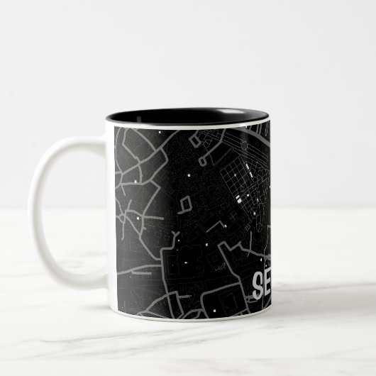 Taza mapa minimalista de Sevilla - Negro-blanco ツートーンマグカップ (左)