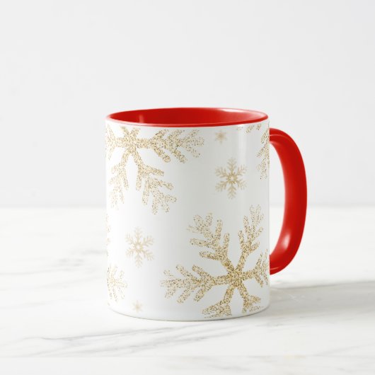 Taza Navideña con Copos de Nieve Dorados elegantes マグカップ (正面右)