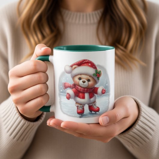 Taza navideña con osito patinador  マグカップ