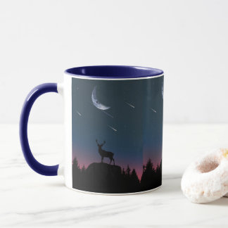 Taza Noche de Luna Menguante en el Bosque y Venado マグカップ