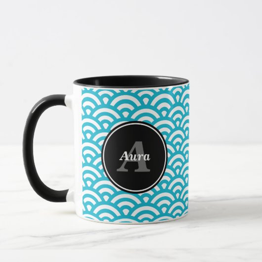 Taza Olas azules - Nombre personalizado マグカップ (左)