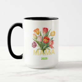 Taza personalizada “Mamá 2025” con flores de color マグカップ
