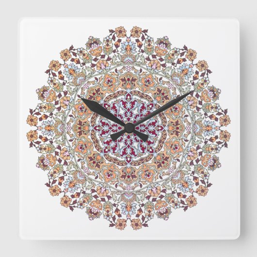 Tazhib decorado del arte persa, mandala persa スクエア壁時計 (正面)