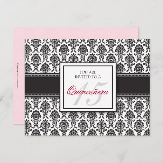 {TBA}ダマスク織のキンセアニェラの英国の黒い招待状 招待状 (正面/裏面)