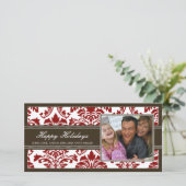 {TBA}ブラウン&レッドエレガントダマスクハッピーホリデー シーズンカード (スタンド正面)