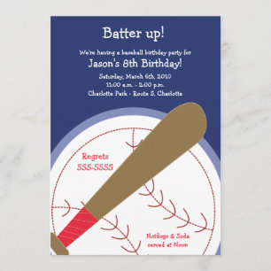 {TBA}ベースボールバッターアップ誕生日招待状 招待状
