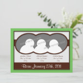 {TBA}茶色の緑の三つ子の誕生のお知らせ 案内状 (スタンド正面)