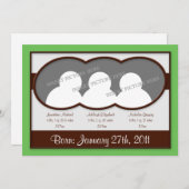 {TBA}茶色の緑の三つ子の誕生のお知らせ 案内状 (正面/裏面)