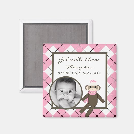 {TBA} 2"x2"ピンクソックモンキーアナウンスメントマグネット マグネット (正面/裏面)