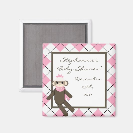 {TBA} 2"x2"ピンクソックモンキーパーティー好意マグネット マグネット (正面/裏面)